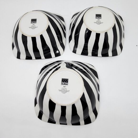 222 Fifth Zebra Black And White 6" W X 2"T Bowls Set of 3 GUC READ DESC - Picture 4 of 9